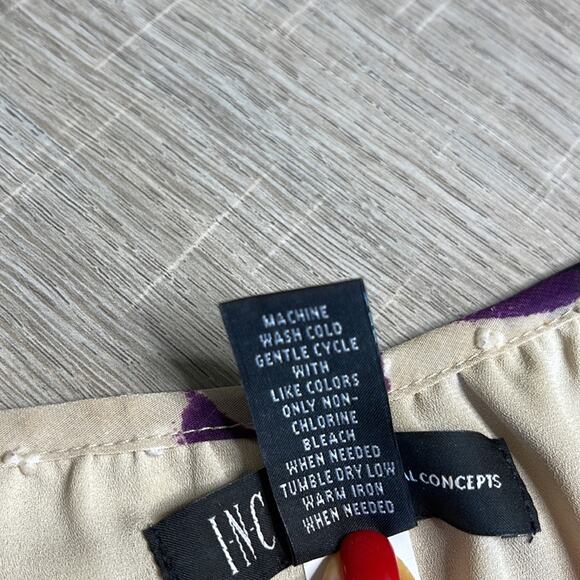 INC Floral Cream Purple Cold Shoulder Long Bell Sleeve Blouse Women’s - Picture 4 of 11